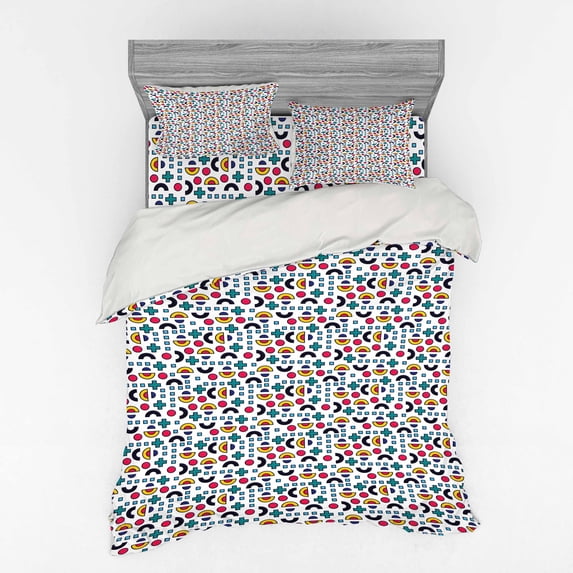 Ambesonne Colorful Bedding Set 4 Pcs, Half Circles Plus Sign, Queen, Multicolor
