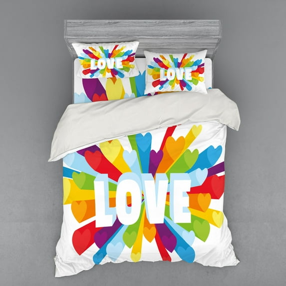 Ambesonne Colorful Bedding Set 4 Pcs, Love Burst Gay LGBT, Queen, Multicolor