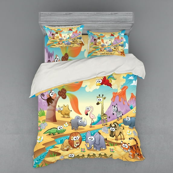 Ambesonne Colorful Bedding Set 4 Pcs, Nature Beasts Hippo, Queen, Multicolor