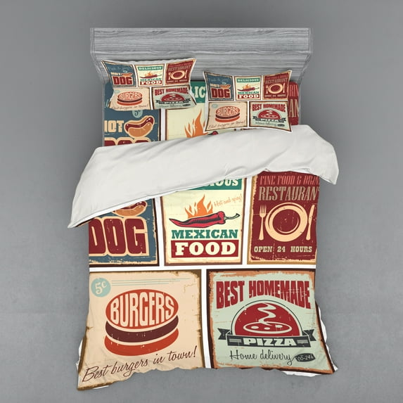 Ambesonne Colorful Bedding Set 4 Pcs, Retro Mexican Tin Sign, Queen, Multicolor