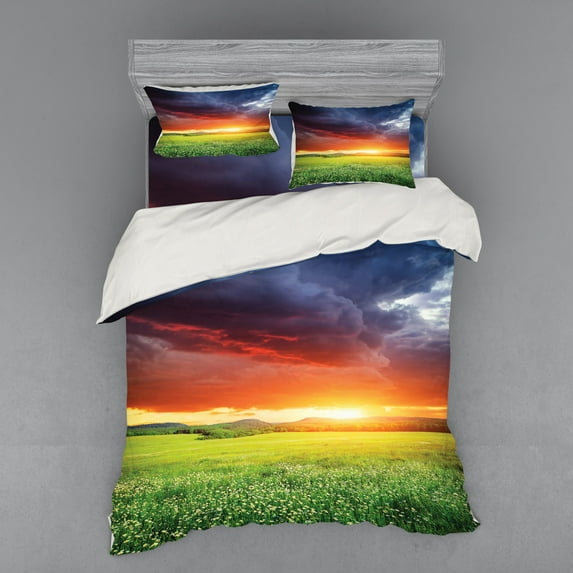 Ambesonne Colorful Bedding Set 4 Pcs, Sunset Modern View, Queen, Multicolor