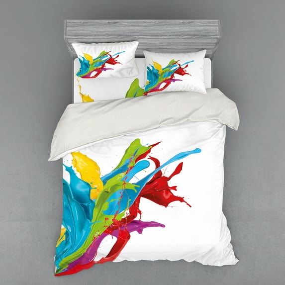 Ambesonne Colorful Bedding Set 4 Pcs, Surreal Digital Paint, Queen, Multicolor
