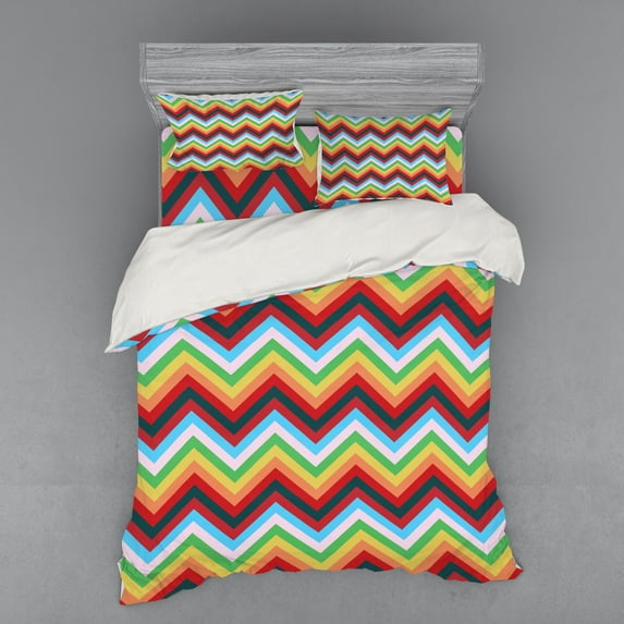 Ambesonne Colorful Bedding Set 4 Pcs, Zigzag Sharp Vibrant, Queen, Multicolor