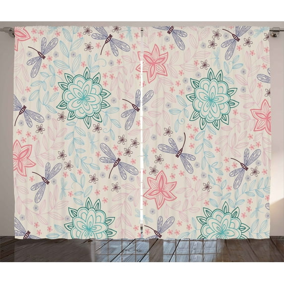 Ambesonne Colorful Curtains 2 Panel Set, Bohem Dragonfly, 108" x 63", Multicolor