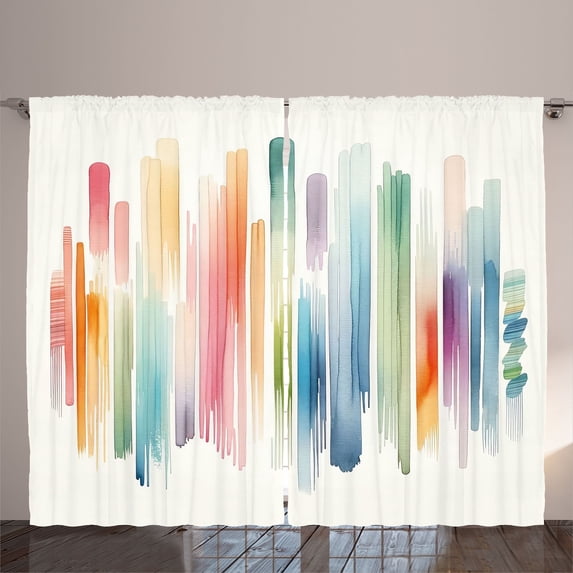 Ambesonne Colorful Curtains 2 Panel Set, Brushstroke Lines Rainbow, 108" x 63", Off White and Multicolor