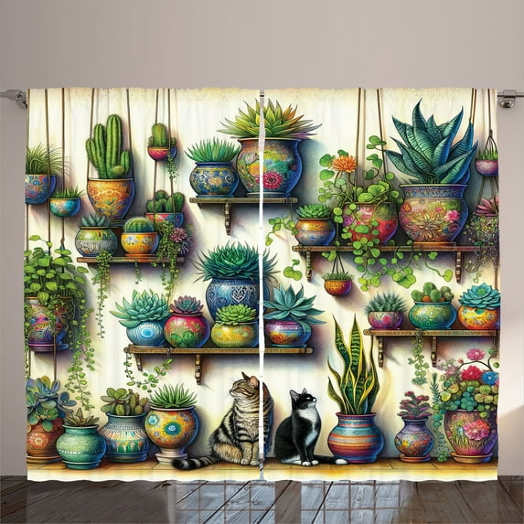 Ambesonne Colorful Curtains 2 Panel Set, Vintage Botany Boho Leaves, 108" x 84", Beige Fern Green Teal