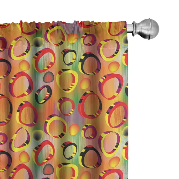 Ambesonne Colorful Curtains, 3D Ring Shapes Grunge, Pair of 28"x95", Multicolor