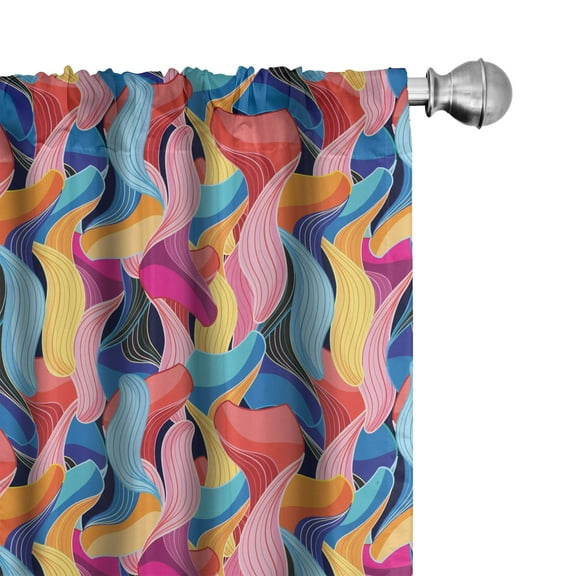 Ambesonne Colorful Curtains, Abstract Unusual Waves, Pair of 28"x95", Multicolor