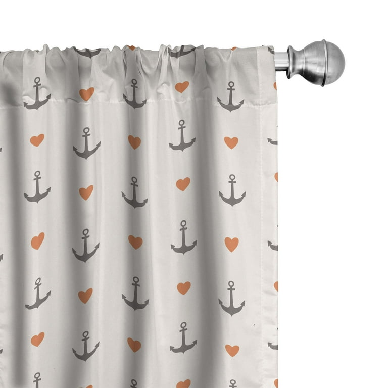 Ambesonne Colorful Curtains Anchors And Hearts Pair Of 28 X84 Vermilion Grey Com