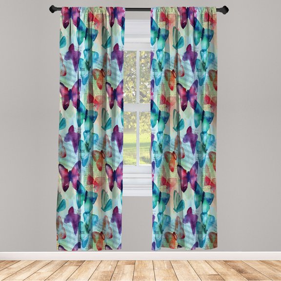 Ambesonne Colorful Curtains, Butterflies Letterings, Pair of 28"x95", Multicolor
