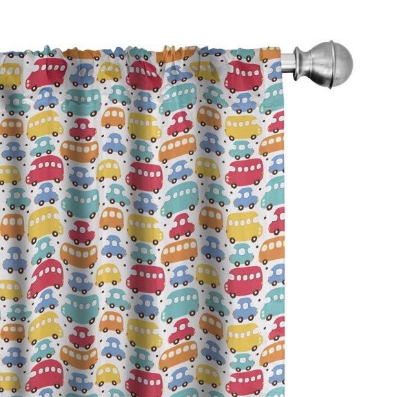 Ambesonne Colorful Curtains, Cartoon Car Bus and Van, Pair of 28"x63", White Multicolor