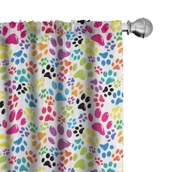 Ambesonne Colorful Curtains, Cartoon Dog Paw Traces, Pair of 28"x63", Purple Blue Green