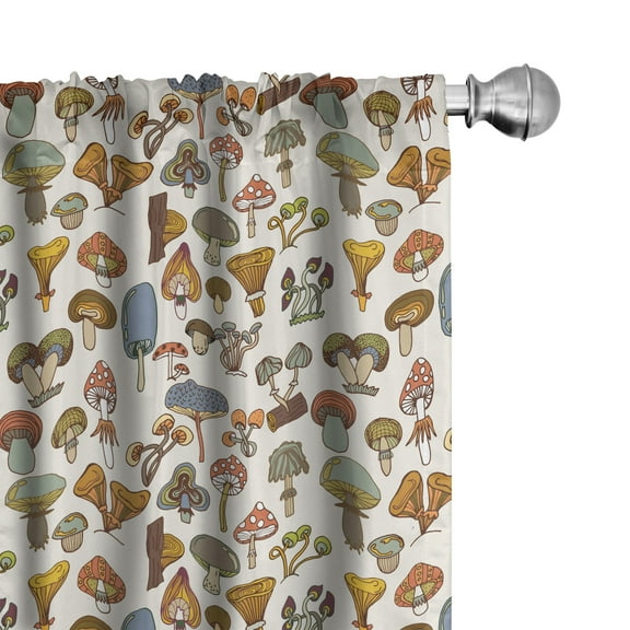 Ambesonne Colorful Curtains, Cartoon Mushroom Pattern, Pair of 28"x95", Multicolor
