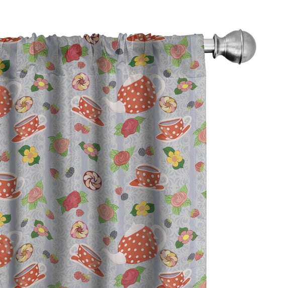 Ambesonne Colorful Curtains, Cartoon Tea Pots Roses, Pair of 28"x63", Multicolor