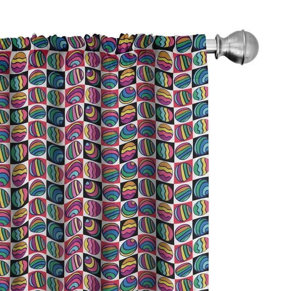 Ambesonne Colorful Curtains, Checkered Doodle Eggs, Pair of 28"x84", Multicolor