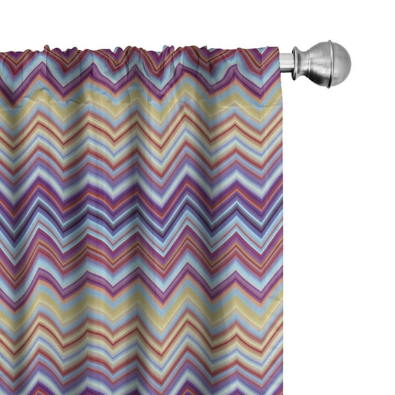 Ambesonne Colorful Curtains, Chevron Small Strikes, Pair of 28"x95", Purple Khaki Blue