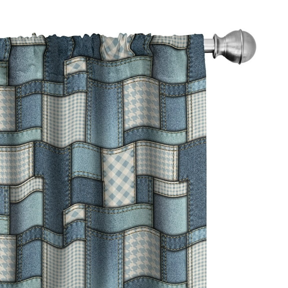 Ambesonne Colorful Curtains, Denim Sewings, Pair of 28"x84", Pale Blue Blue