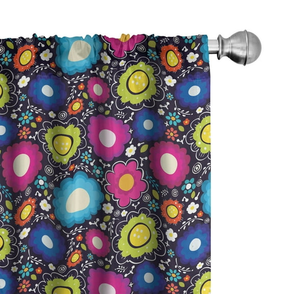 Ambesonne Colorful Curtains, Doodle Flowers, Pair of 28"x95", Multicolor