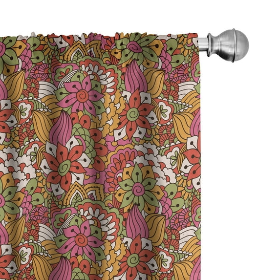 Ambesonne Colorful Curtains, Floral Vibrant Art, Pair of 28"x95", Multicolor