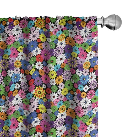 Ambesonne Colorful Curtains, Floral Vivid Daisies, Pair of 28"x84", Multicolor