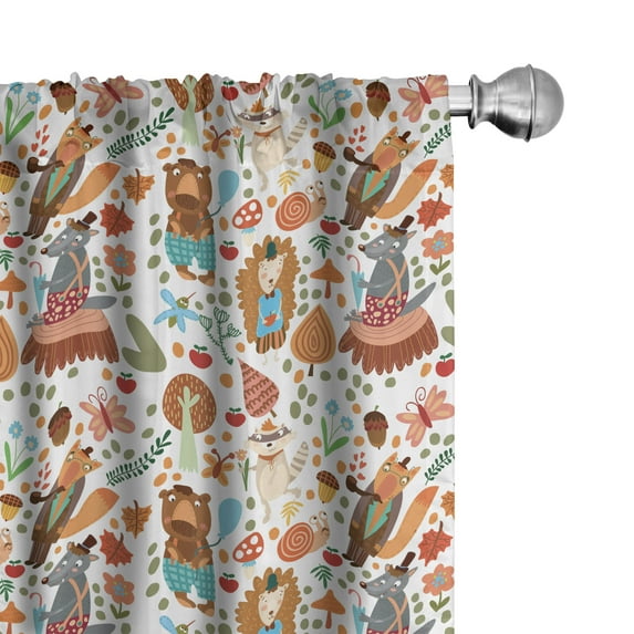 Ambesonne Colorful Curtains, Forest Foliage Animals, Pair of 28"x63", Multicolor