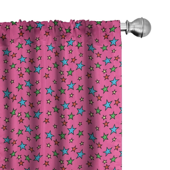 Ambesonne Colorful Curtains, Hot Pink Retro Stars, Pair of 28"x95", Multicolor