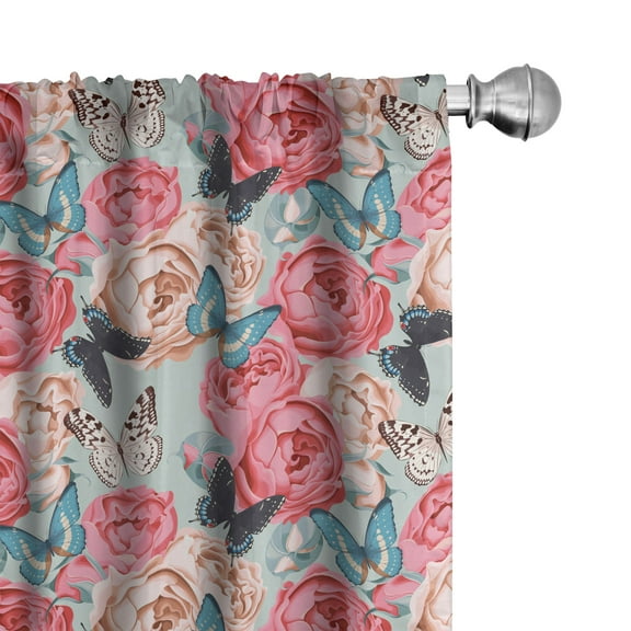 Ambesonne Colorful Curtains, Peony Rose Butterflies, Pair of 28"x95", Multicolor