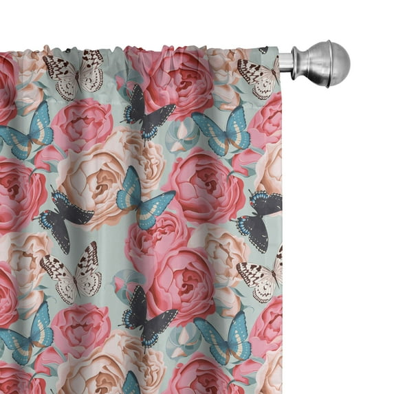Ambesonne Colorful Curtains, Peony Rose Butterflies, Pair of 28"x95", Multicolor