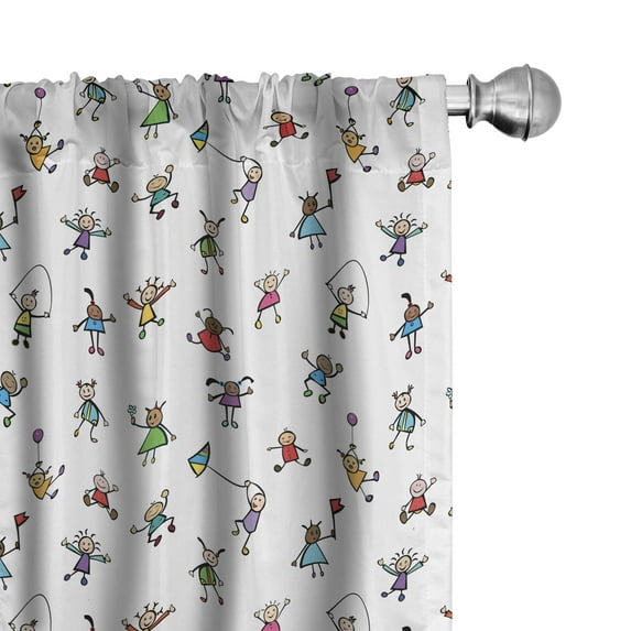 Ambesonne Colorful Curtains, Playing in Field, Pair of 28"x84", Multicolor