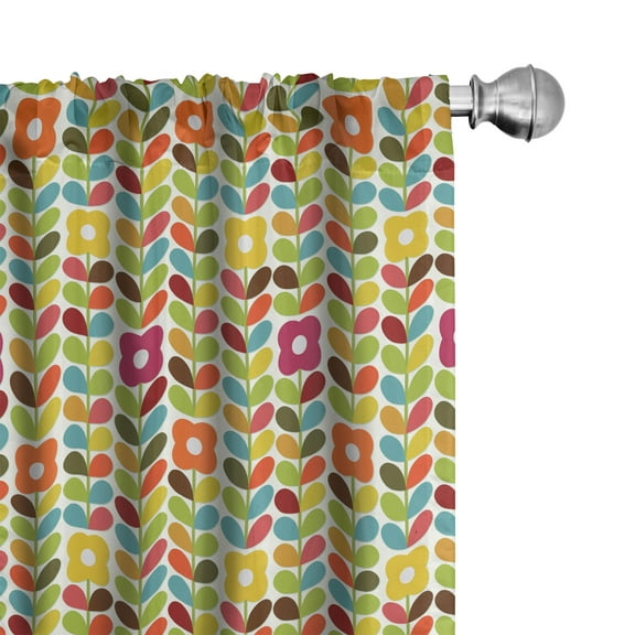 Ambesonne Colorful Curtains, Scandinavian Leaves, Pair of 28"x63", Multicolor