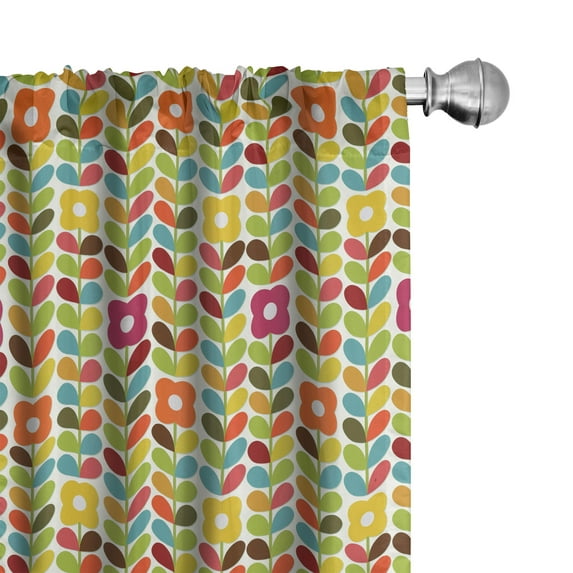 Ambesonne Colorful Curtains, Scandinavian Leaves, Pair of 28"x84", Multicolor