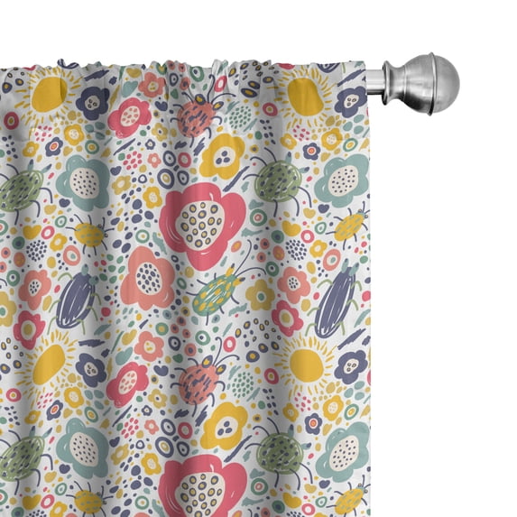 Ambesonne Colorful Curtains, Summer Nature Doodle, Pair of 28"x84", Multicolor