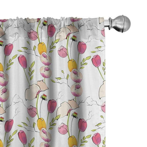 Ambesonne Colorful Curtains, Tulips and Poppies, Pair of 28"x84", Multicolor