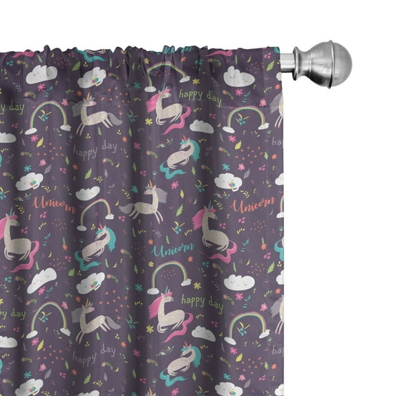 Ambesonne Colorful Curtains, Unicorn Happy Day, Pair of 28"x63", Multicolor