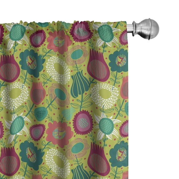 Ambesonne Colorful Curtains, Whimsical Floral Art, Pair of 28"x84", Multicolor