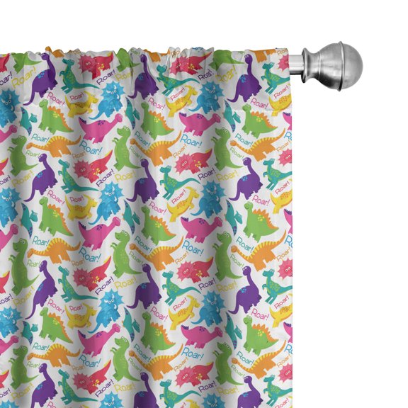Ambesonne Colorful Curtains, Wild Dinosaur Cartoon, Pair of 28"x63", Multicolor