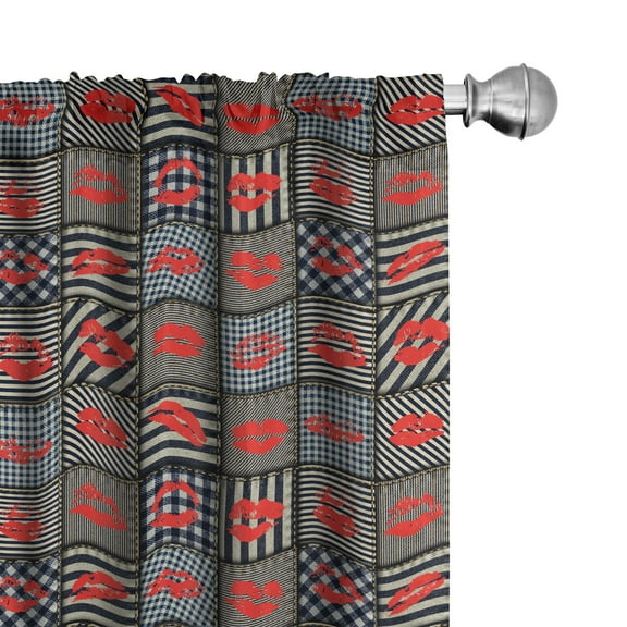 Ambesonne Colorful Curtains, Woman Kisses Lipstick Art, Pair of 28"x84", Black and Red