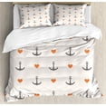 thumbnail image 1 of Ambesonne Colorful Duvet Cover Set, Anchors and Hearts, 2-Calking, Vermilion Grey, 1 of 7
