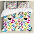 thumbnail image 1 of Ambesonne Colorful Duvet Cover Set, Cartoon Dog Paw Traces, 2-Calking, Purple Blue Green, 1 of 7