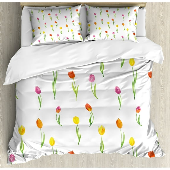 Ambesonne Colorful Duvet Cover Set, Country Tulips, 2-Calking, Multicolor