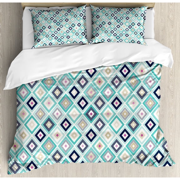 Ambesonne Colorful Duvet Cover Set, Dots Rhombus Diamond, Calking, Multicolor Turquoise