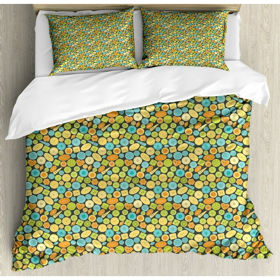 Ambesonne Colorful Duvet Cover Set, Funny Geometric Buttons, 2-Calking, Grey Multicolor