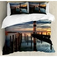 thumbnail image 1 of Ambesonne Colorful Duvet Cover Set, Lighthouse Calm Dusk, King, Multicolor, 1 of 6