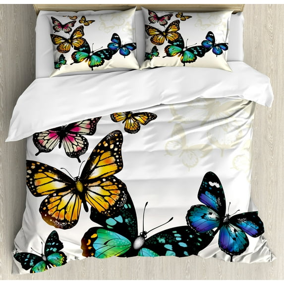 Ambesonne Colorful Duvet Cover Set, Monarch Shades Ombre, King, Multicolor