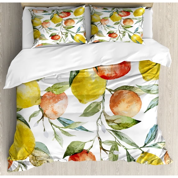Ambesonne Colorful Duvet Cover Set, Orange Clementine Tree, 2-Calking, Multicolor