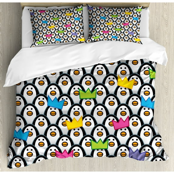 Ambesonne Colorful Duvet Cover Set, Penguin Ice Animals, 2-Calking, Multicolor