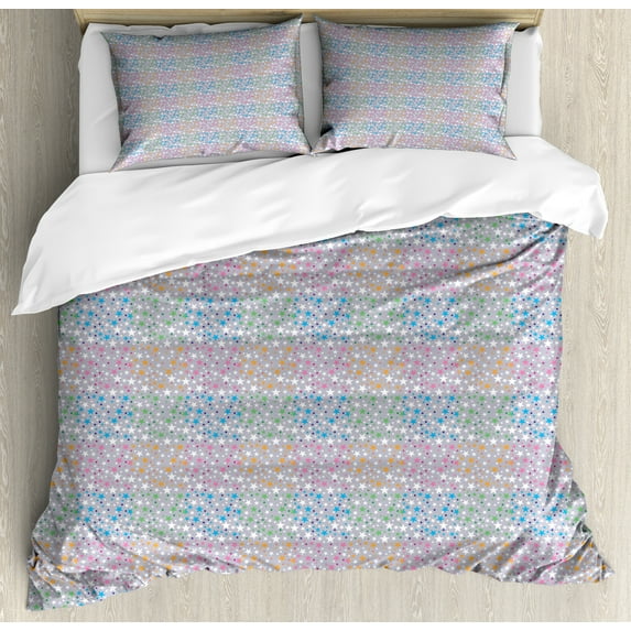 Ambesonne Colorful Duvet Cover Sets, Abstract Colorful Stars, 2-Queen, Purpleblue and Multicolor