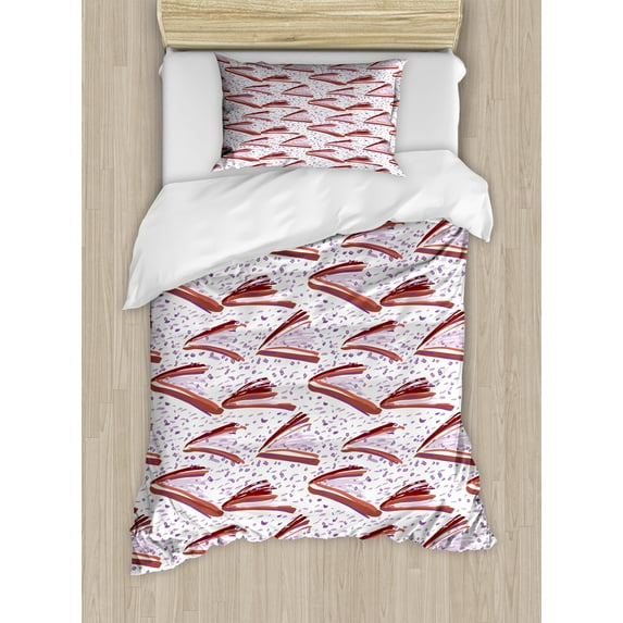 Ambesonne Colorful Duvet Cover Sets, Dotted Brushstroke Pattern, 2-Twin, Violet Pale Rust and White