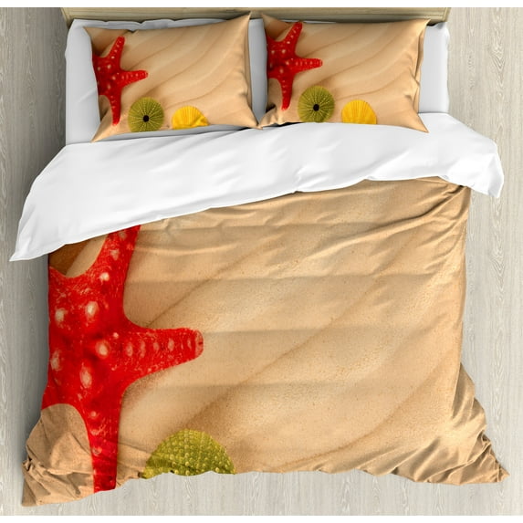 Ambesonne Colorful Duvet Cover Sets, Exotic Caribbean Beach, 2-Queen, Sand Brown Yellow