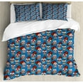 thumbnail image 1 of Ambesonne Colorful Duvet Cover Sets, Floral Roses Skulls, 2-Queen, Blue Red Ivory, 1 of 7
